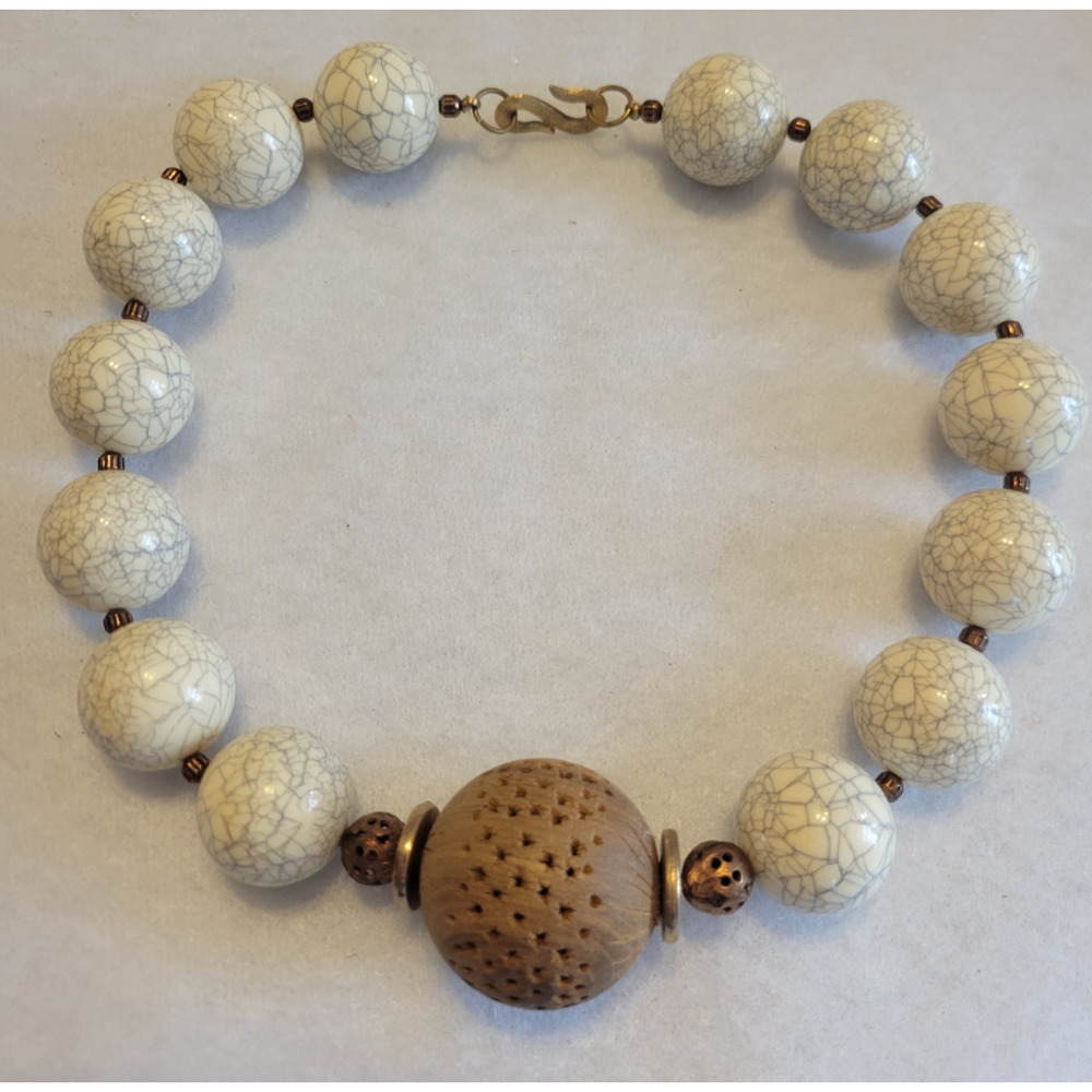 Jewelry Chunky Beaded Choker‎ Necklace White Gray Crackle Statement Fashion